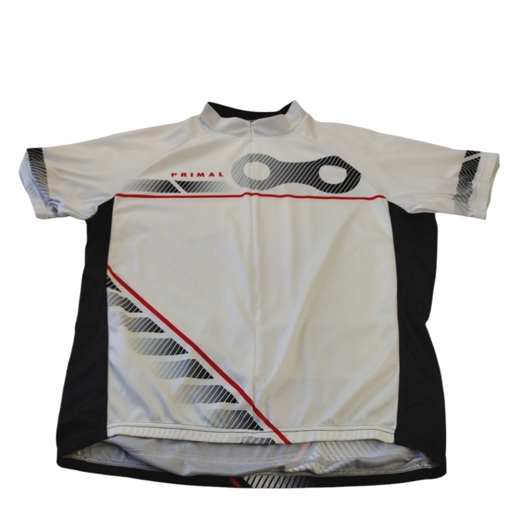 Primal Cycling Bike Jersey Men's XL White Black Red Front Neck Zipper